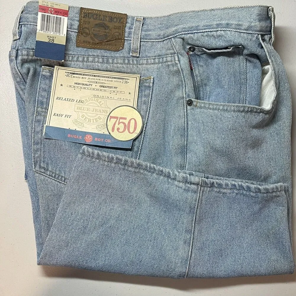 Vintage 90s Bugle Boy 750 Denim Jean Shorts Blue Light Wash Mens Size 38 Stained